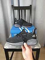 Кроссовки мужские и женские черные Adidas Alphabounce Black Grey. Кроссы унисекс летние Адидас Альфабаунс