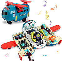Дитячий розвивальний ігровий інтерактивний літак для хлопчика музичний із підсвіткою звуками та скарбничкою