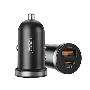 Автомобільний адаптер для телефона XO CC56 mini car charger USB-A/TYPE-C single port 30W/simultaneous Black