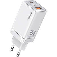 Мережевий зарядний пристрій Usams US-CC180 65W ACC 3 Ports GaN Fast Charger (EU) -- Sandru series White hmt