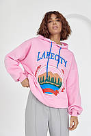 Утепленное худи с принтом и надписью Lake city - розовый цвет, M (есть размеры) sh