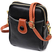 Удобная сумка трапеция для женщин из натуральной кожи Vintage 22269 Черная sh