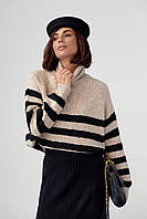 Вязаный женский свитер в полоску - бежевый цвет, L (есть размеры) sh
