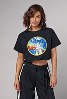 Укороченная женская футболка с принтом Nasa - черный цвет, S (есть размеры) sh