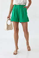 Короткие льняные шорты с отворотом - зеленый цвет, L (есть размеры) sh