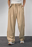 Классические брюки с акцентными пуговицами на поясе - светло-коричневый цвет, S (есть размеры) sh