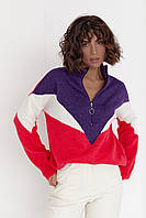 Женская трехцветкая кофта с молнией на воротнике - фиолетовый цвет, L (есть размеры) sh
