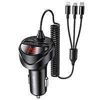 АЗП Usams US-CC119 C22 3.4A Dual USB Car Charger With 3IN1 Spring Cable Black hmt