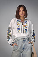 Женская вышиванка с оригинальными цветочными мотивами на блузке и на длинных рукавах, L
