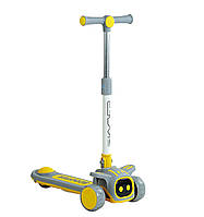 Триколісний дитячий самокат з колесами, що світяться та музикою складаний Skyper Жовтий із сірим