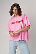 Трикотажная футболка с надписью Jil Sander - розовый цвет, S (есть размеры)