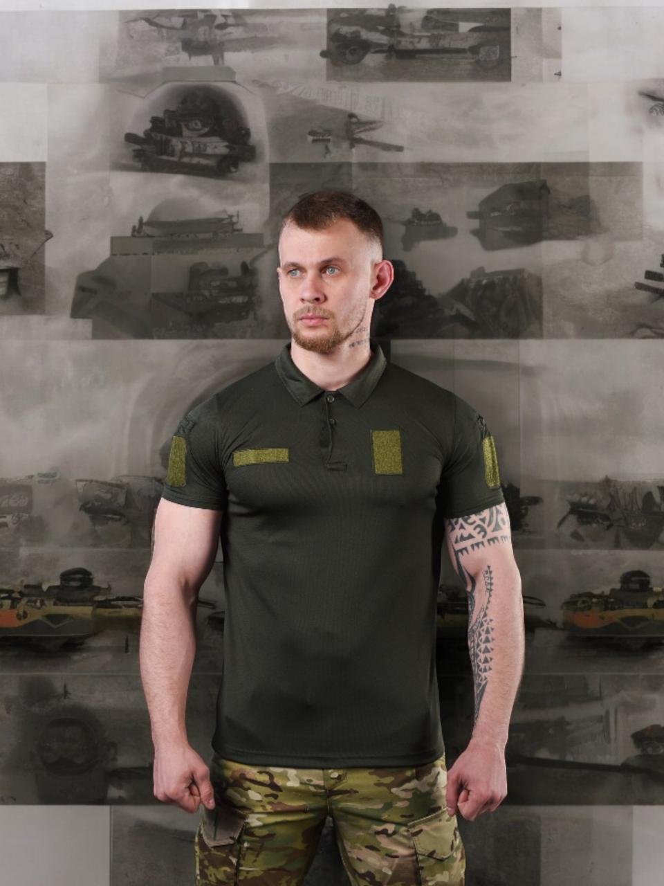 Чоловіча футболка поло літня олива хакі липучки під шеврон