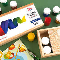 Гуашевые краски Rosa Studio Classic 12 цветов по 40 мл, деревянный пенал (4823098540625) b