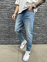 Чоловічі джинси класичні завужені донизу (блакитні) гарна посадка комфортні без потертостей АB9256