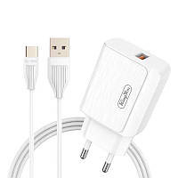 Зарядное устройство для телефона + кабель Kingyou KC86E USB 3.1А 18W 1 м Type-C White DM, код: 7672772