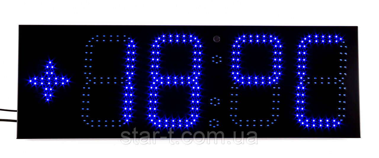 Годинник термометр світлодіодні вуличні сині. 750х250