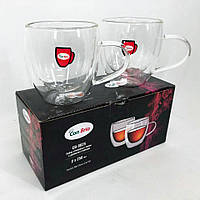 Чайные чашки с двойными стенками Con Brio CB-8625-2, 2 шт, 250 мл, Прозрачные стаканы с TF-258 двойным дном