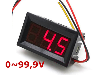 Цифровий вольтметр постійного струму 0-100В DC Червоний автономний VOL006
