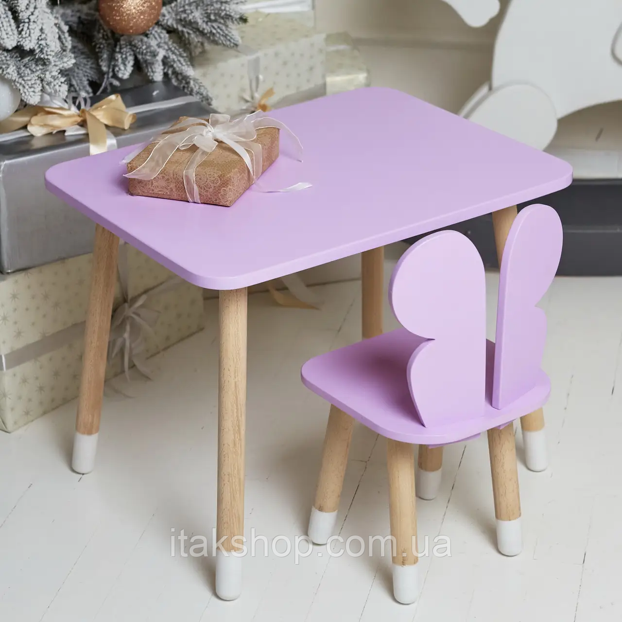 Комплект дитячий прямокутний столик та стільчик Метелик (Фіолетовий)