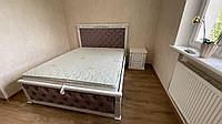 Кровать двуспальная из дерева с резьбой и мягким изголовьем "Влада" (1600*2000)