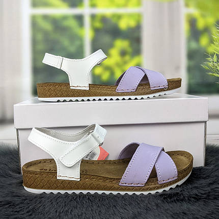 Босоніжки жіночі білі з бузковим шкіряні Inblu 4464, фото 1