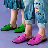 Мюлі жіночі шкіряні на підборах 2 см зеленого кольору “Style Shoes”