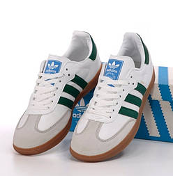 Чоловічі кросівки Adidas Samba кеди Адідас самба осінь-весна (зеленві полоски). Фото в живу