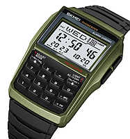 Мужские наручные электронные часы Skmei 2255 с калькулятором (Зеленые)