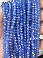Бусины хрустальные (Рондель) 4х3мм пачка - 125-135 шт, цвет - голубой не прозрачный