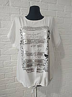 Женская котоновя футболка с принтом МІКА 5463 розовая Белый