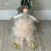 Подвесной декор Куколка в меховой юбке бежевый, 18см
