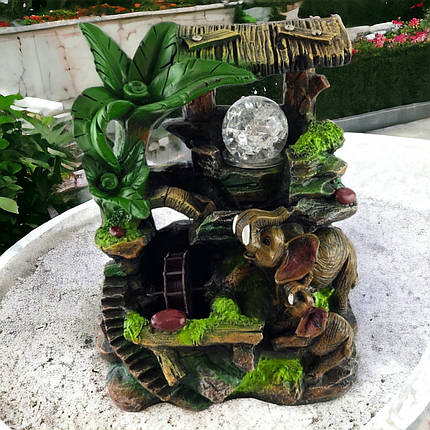 Декоративний настільний фонтан зі слонами та скляною кулею 26х20х15 см, фото 2