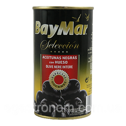 Маслини БайМар із кісточкою BayMar ж/б 350g 12шт/ящ (Код: 00-00003916)