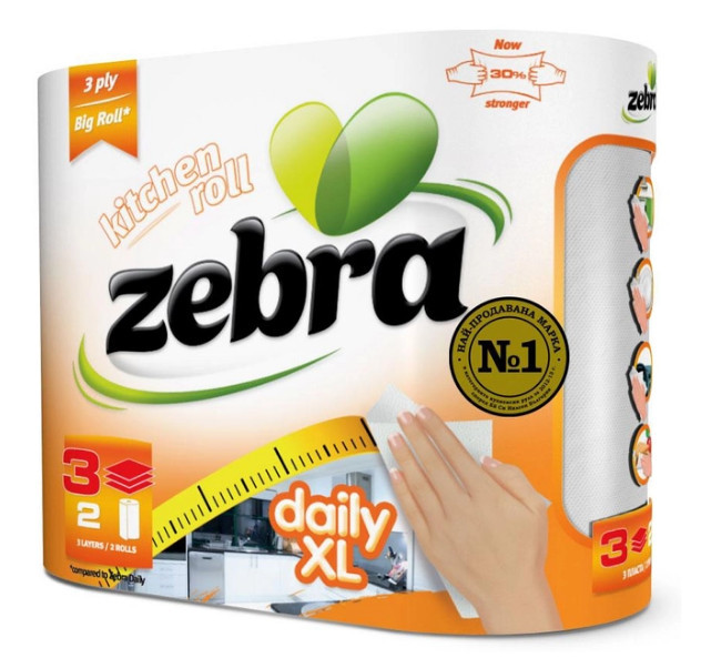 Кухонні рушники ZEBRA Daily XL 3шар/2шт,14,7м (3800090300274)