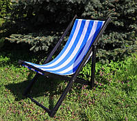 Раскладное деревянное кресло шезлонг с тканью, для дачи, пляжа или кафе. Цвет каркаса: Черный