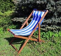 Раскладное деревянное кресло шезлонг с тканью, для дачи, пляжа или кафе. Цвет каркаса: Коричневый