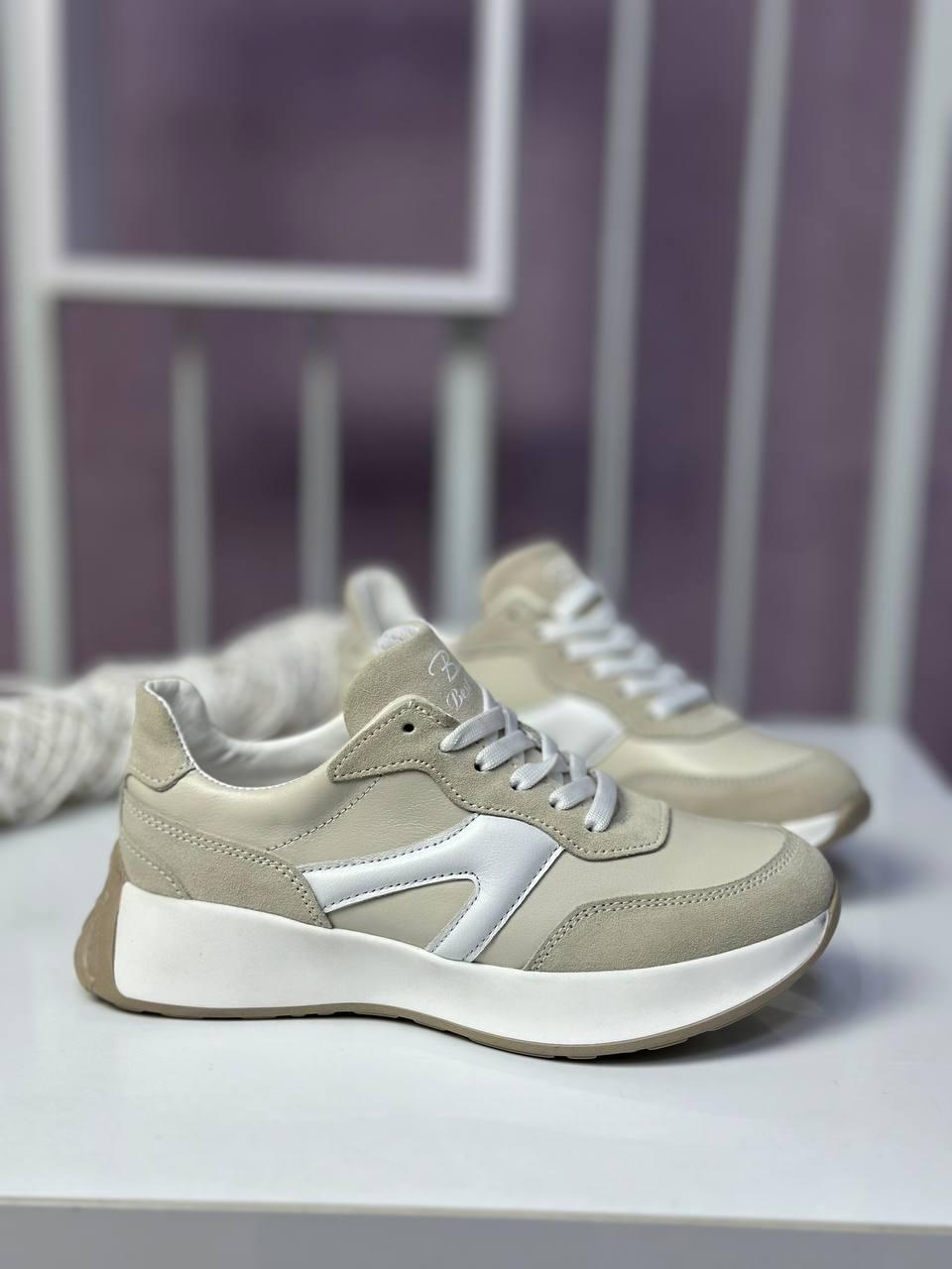 Кросівки жіночі Best Vak бежеві шкіряні повсякденні демісезонні стильні, фото 1