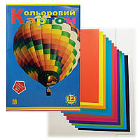 Цветной картон А4 ОДНОСТОРОННИЙ 12 листов «Коленкор» (набор цветного картона, 12 цветов) / CK12