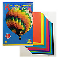 Кольоровий картон А4 ОДНОСТОРОННІЙ 12 кольорів «КОЛЕНКОР» / набір кольорового картону / CK12