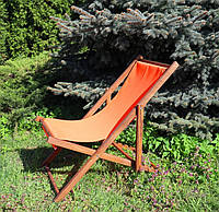 Раскладное деревянное кресло шезлонг с тканью, для дачи, пляжа или кафе. Цвет каркаса: Коричневый