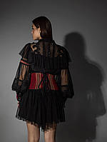 Платье - вышиванка женское короткое с украинской символикой, в этническом стиле, вышитое, бренд, Черное, Черный, M