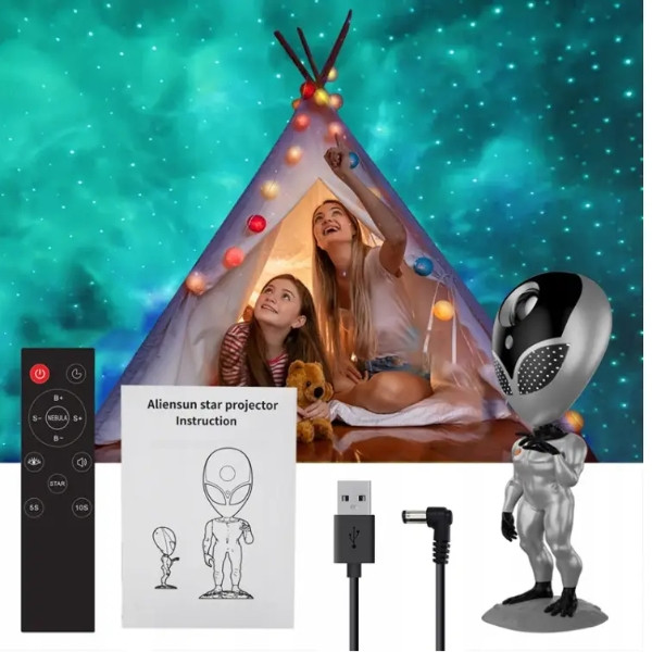 Нічник-проектор зоряного неба з функцією повторення голосу Alien з колонкою та пультом Lonvis Alien‌, фото 1