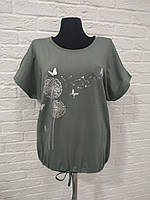 Женская котоновя футболка с принтом МІКА 5471 черная Оливка