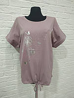 Женская котоновя футболка с принтом МІКА 5471 черная Розовый