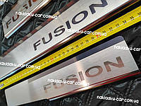 Форд Фьюжн АМЕРИКА *2014-2020г FORD FUSION USA Накладки на пороги Premium Нержавейка с логотипом комплект 4 шт