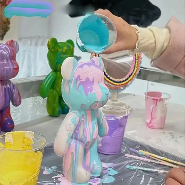 Флюидный мишка DIY creative fluid bear 33 см с красками набор раскраска для детского творчества - фото 4 - id-p2184912009