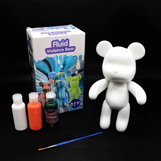 Флюидный мишка DIY creative fluid bear 33 см с красками набор раскраска для детского творчества - фото 10 - id-p2184912009