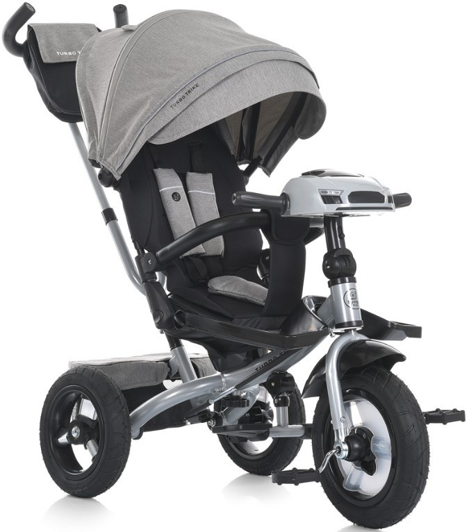 Дитячий триколісний велосипед Turbo Trike MT 1007-8 з поворотним сидінням і батьківською ручкою сірий, фото 1