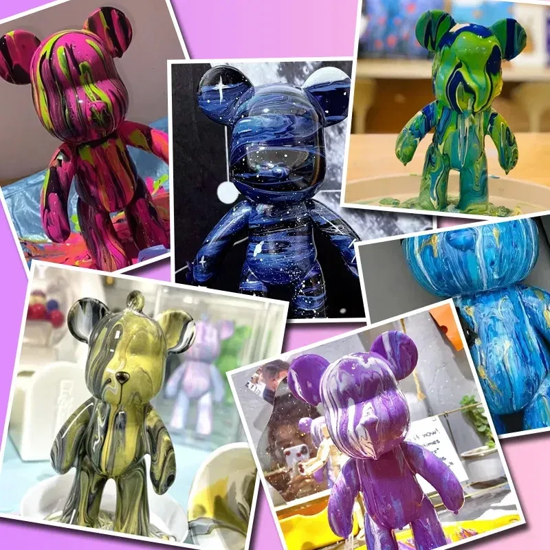 Флюидный мишка DIY creative fluid bear 33 см с красками набор раскраска для детского творчества - фото 3 - id-p2184912009