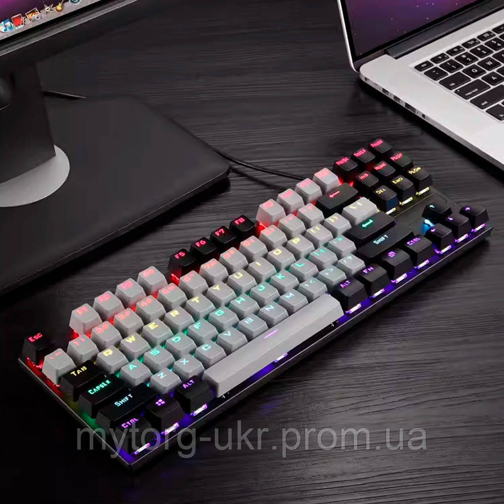 Клавіатура механічна для геймерів з RGB-підсвічуванням Fire Silver Fox 87 клавіш Чорний